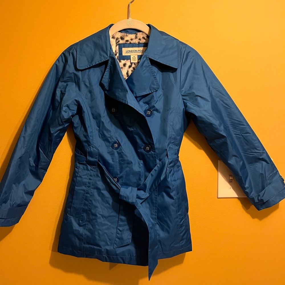 London Fog- Blue Button up tie jacket- Girls Size 10